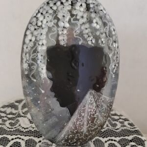 Bridal Dream Rock, Handmade Black and White Silhouette Bride with Veil